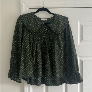 Doen Green Bell Sleeve Blouse with Peter Pan Collar